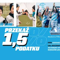 Dzieci w strojach piłkarskich cieszą się z wygranej. Wspieraj Akademię Piłkarską Stal Rzeszów, przekazując 1,5% podatku.