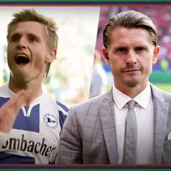 Artur Wichniarek w koszulce piłkarskiej i w garniturze. Daty dołączenia do klubów.