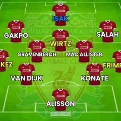 Wirtualny skład Liverpoolu: Alisson, Van Dijk, Konate, Kerkez, Frimpong, Gravenberch, Mac Allister, Wirtz, Gakpo, Isak, Salah.