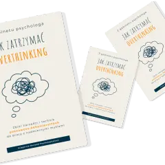 Trzy okładki książek "Jak zatrzymać overthinking" z psychologicznymi narzędziami. To jak mecz o honor z własnymi myślami.