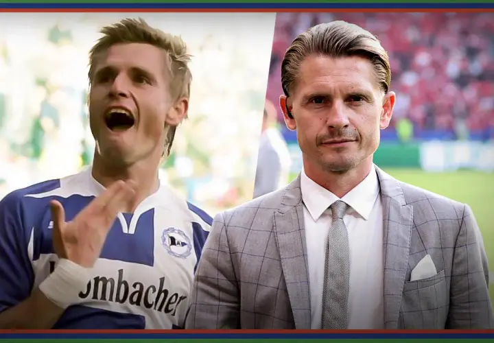 Artur Wichniarek w koszulce piłkarskiej i w garniturze. Daty dołączenia do klubów.