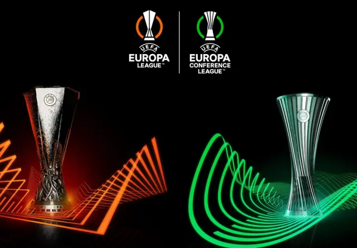 Trofea Ligi Europy i Ligi Konferencji UEFA, symbolizujące zmagania w eliminacjach.