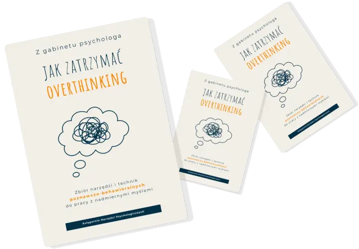 Trzy okładki książek "Jak zatrzymać overthinking" z psychologicznymi narzędziami. To jak mecz o honor z własnymi myślami.